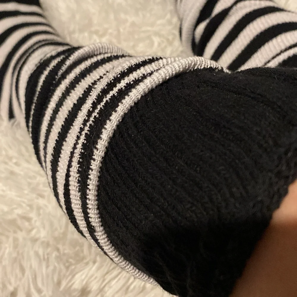 Thigh high thick sweater knit striped socks